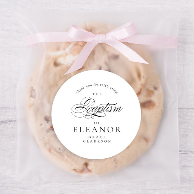 Adesivo Redondo Batismo Elegante Da Caligrafia Obrigado (Criador carregado)