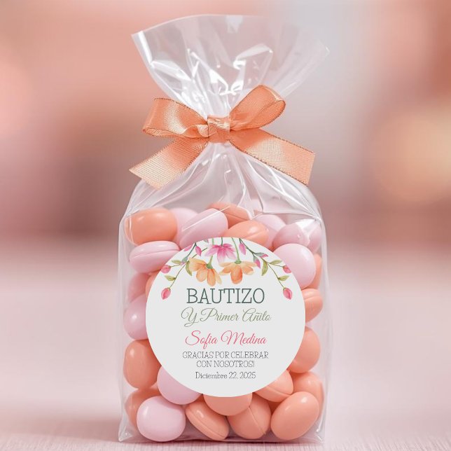 Adesivo Redondo Batismo Elegante e Primeira Folha Verde de Anivers (Criador carregado)