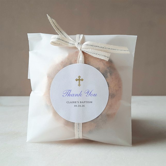 Adesivo Redondo Batismo elegante simples | Faux Dourado Cross (Criador carregado)