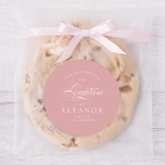 Adesivo Redondo Batismo Elegiográfico Rosa Muito Obrigado (Criador carregado)