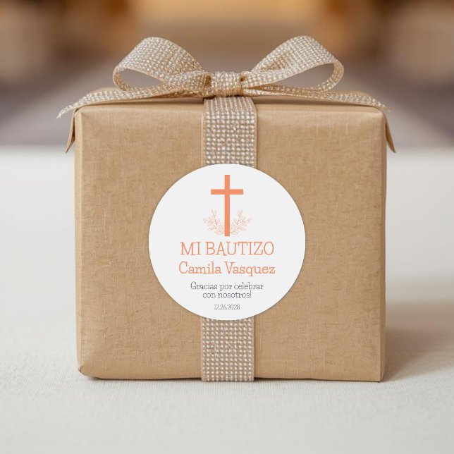 Adesivo Redondo Batismo em espanhol Simple Bautizo Cross and Leave (Criador carregado)