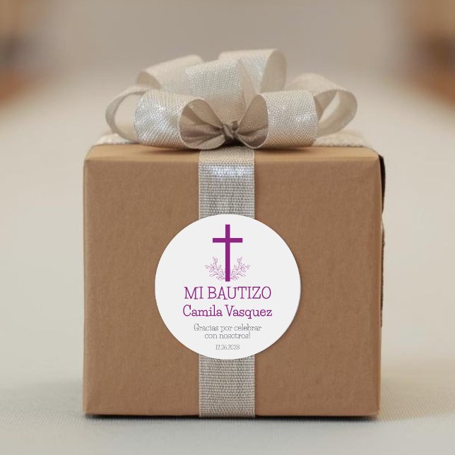 Adesivo Redondo Batismo em espanhol Simple Bautizo Cross and Leave (Criador carregado)