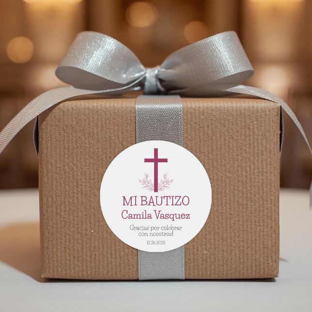 Adesivo Redondo Batismo em espanhol Simple Bautizo Cross and Leave (Criador carregado)