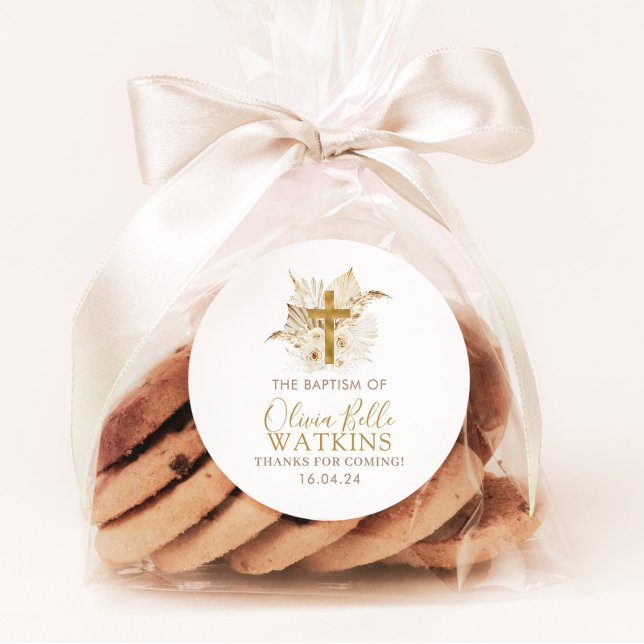 Adesivo Redondo Batismo Floral de Palma Seca de Boho (Matching items available)