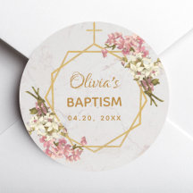 Batismo Floral Dourado Orquídeas Rosa Mármore Geom