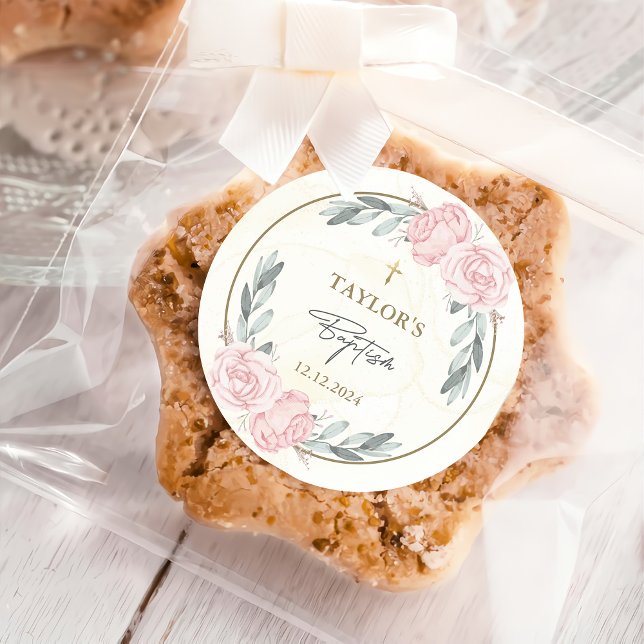 Adesivo Redondo Batismo Floral Neutro bonito (Criador carregado)