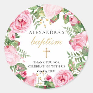 Adesivo Redondo Batismo Floral Obrigado