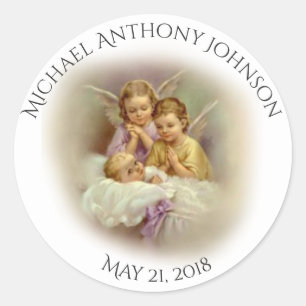 Adesivo Redondo Batismo Menino ou Rapariga rezando