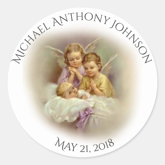 Adesivo Redondo Batismo Menino ou Rapariga rezando (Frente)