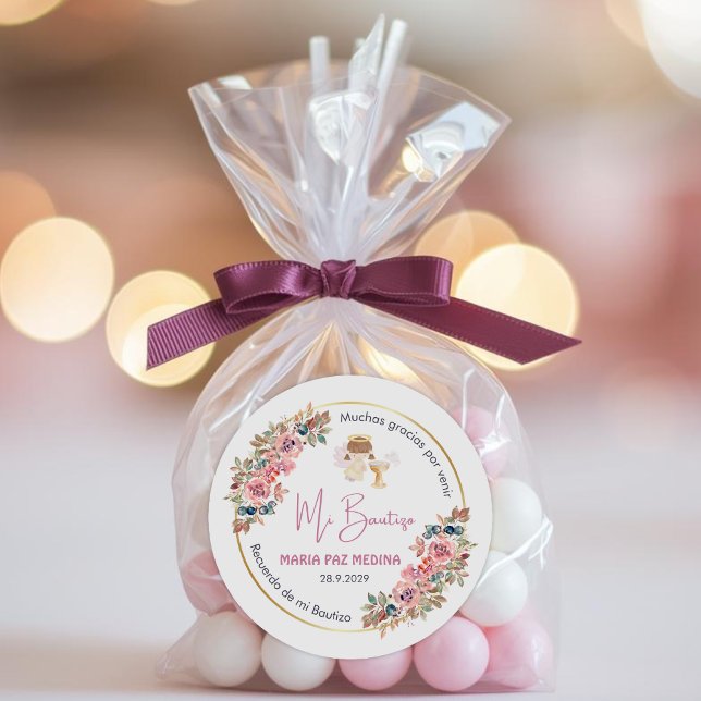 Adesivo Redondo Batismo personalizado e favorece presentes flores  (Criador carregado)
