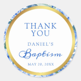 Adesivo Redondo Batismo Rosa Azul Moderno Obrigado