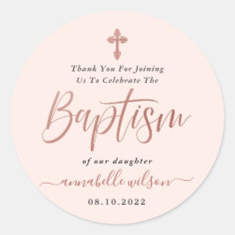 Adesivo Redondo Batismo rosa Dourado E Rosa, Obrigado