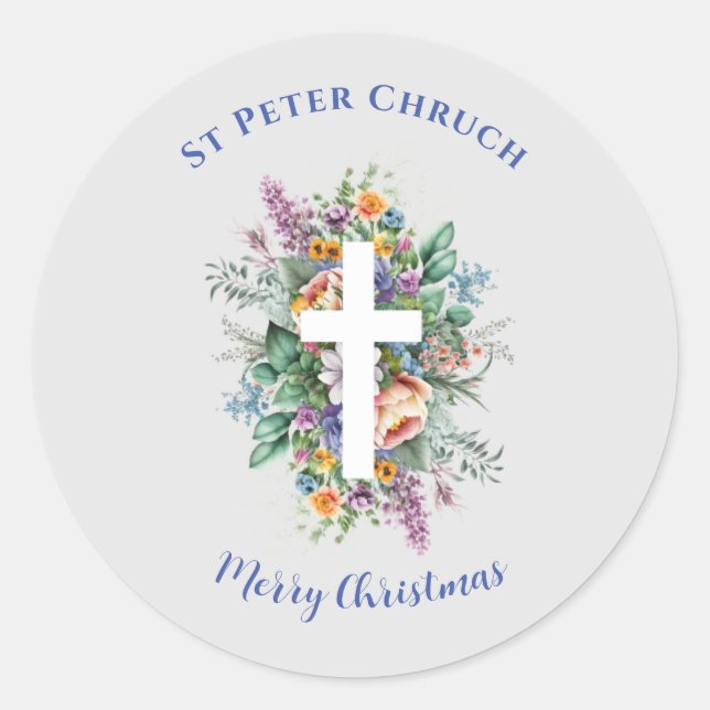 Adesivo Redondo Batismo Simples Nome personalizado Feliz Natal (Frente)