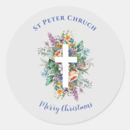 Adesivo Redondo Batismo Simples Nome personalizado Feliz Natal