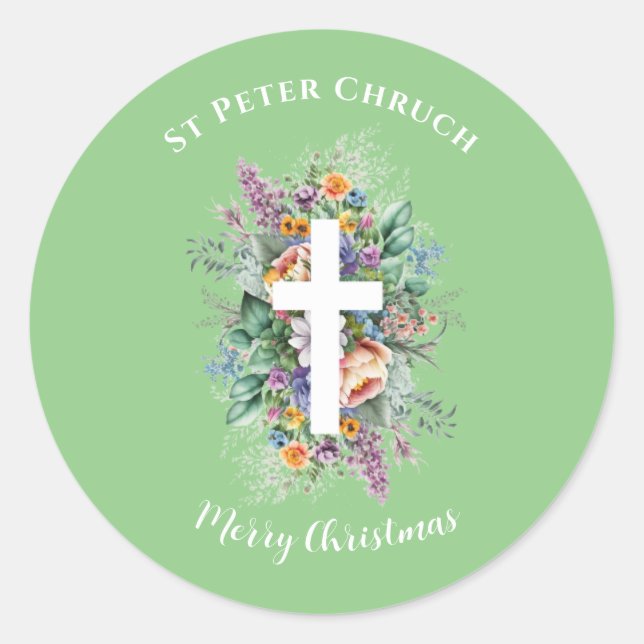Adesivo Redondo Batismo Simples Nome personalizado Feliz Natal (Frente)
