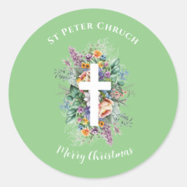 Adesivo Redondo Batismo Simples Nome personalizado Feliz Natal
