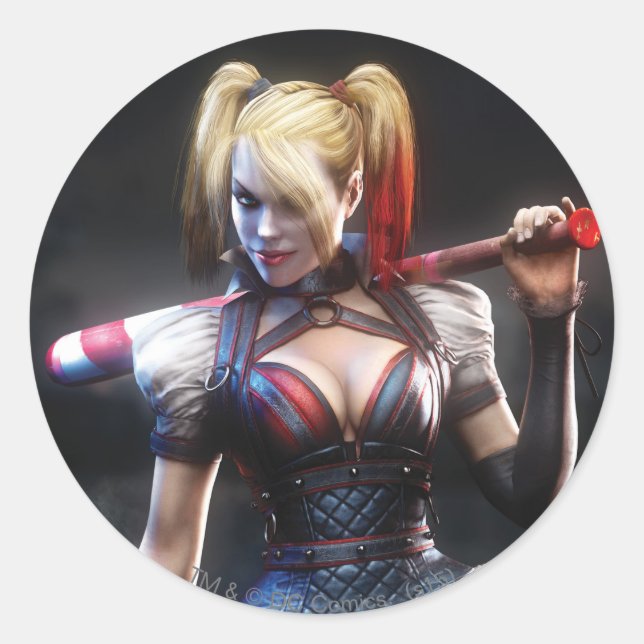 Adesivo Redondo Batman Arkham Knight | Harley Quinn com Bat (Frente)