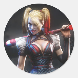 Adesivo Redondo Batman Arkham Knight   Harley Quinn com Bat