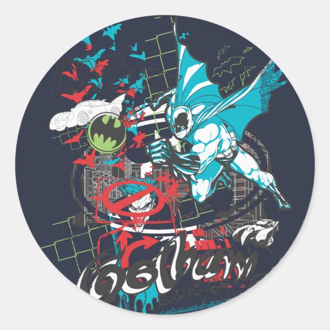 Adesivo Redondo Batman Gotham Guardian Lineart Collage (Frente)