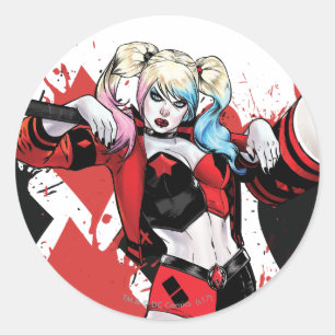 Adesivo Redondo Batman   Harley Quinn Hearts & Diamantes Splatter