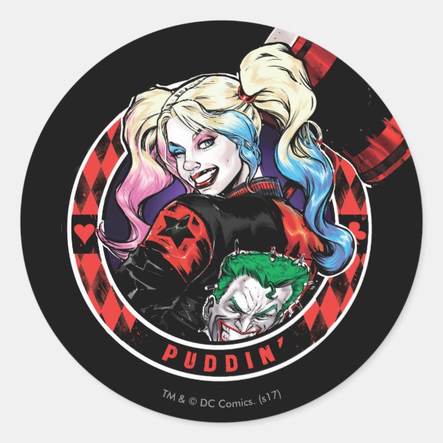 Adesivo Redondo Batman | Harley Quinn Winking Com Mallet (Frente)
