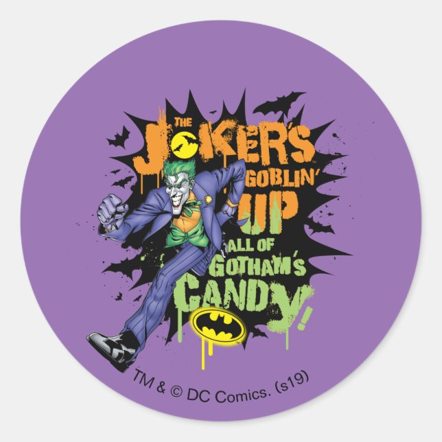 Adesivo Redondo Batman | Joker's Goblin' Up All of Gotham's Candy (Frente)