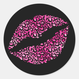 Adesivo Redondo Batom com Pontos de Leopardo Rosa e Preto