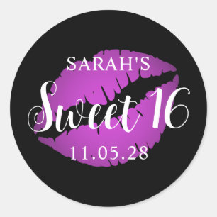 Adesivo Redondo Batom Ombre Preto e Roxo Sweet 16