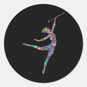 Adesivo Redondo Baton Twirling Girl - Silhout Dancing Twirler M