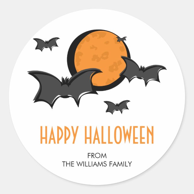 Adesivo Redondo Bats and Moon Halloween Round Sticker (Frente)