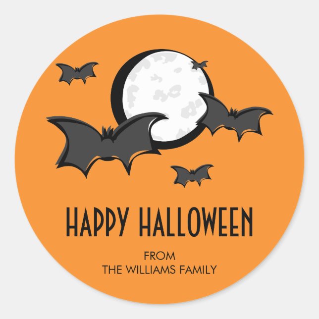 Adesivo Redondo Bats and Moon Halloween Round Sticker Orange (Frente)