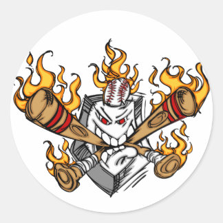 Adesivo Redondo Bats de Beisebol Flaming Cartoon Face Stickers