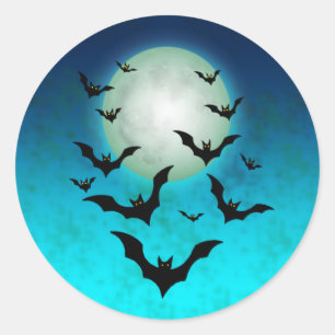 Adesivo Redondo Bats de Halloween com Lua