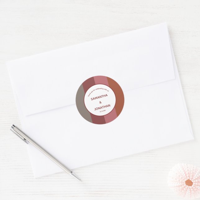 Adesivo Redondo Bauhaus Striped Custom Wedding Favor Obrigado (Envelope)
