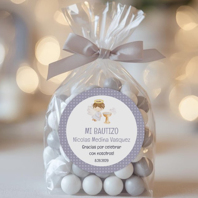 Adesivo Redondo Bautizo Boy Angel Cute Baptism Christening Favors (Criador carregado)