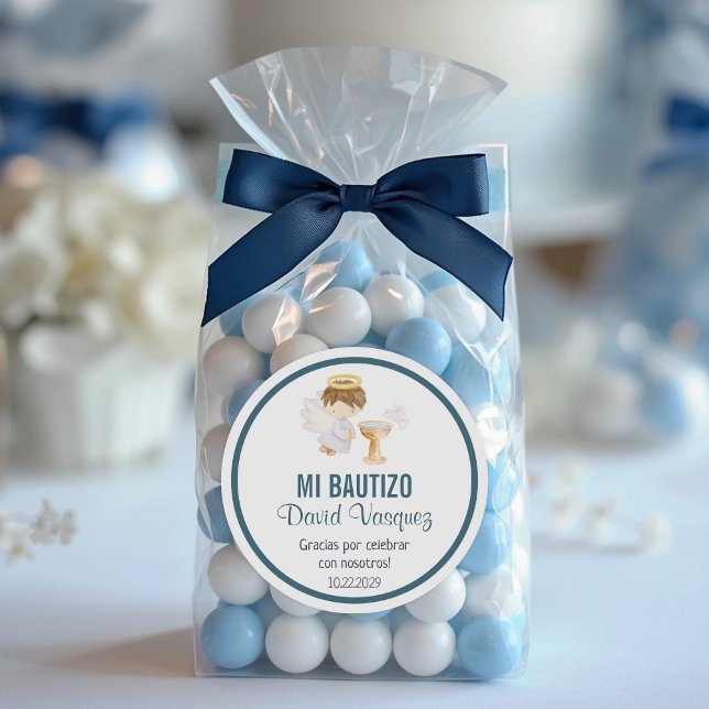 Adesivo Redondo Bautizo em favores do batismo cubano em espanhol (Criador carregado)