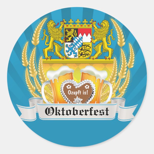 Adesivo Redondo Bavarian Arms and Beer Oktoberfest Sticker (Frente)