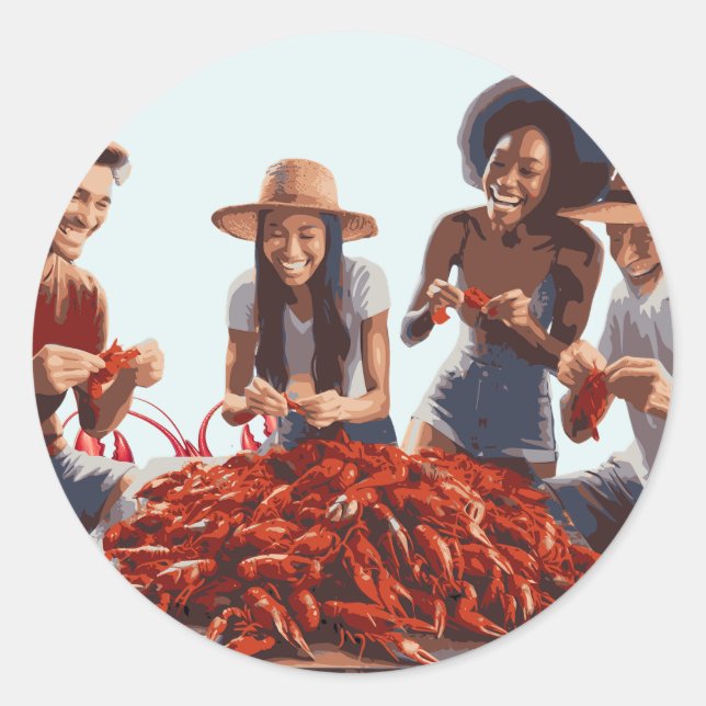 Adesivo Redondo Bayou Bonds: Uma Nova Orleans Crawfish Boil e Enco (Frente)