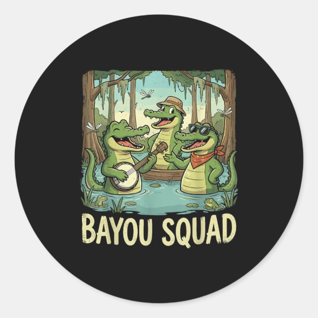 Adesivo Redondo Bayou Squad Louisiana Alligator Retro Wildlife Tra (Frente)