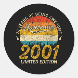 Adesivo Redondo Bday 20 Anos 2001 Incrível Desde Aniversário de 20