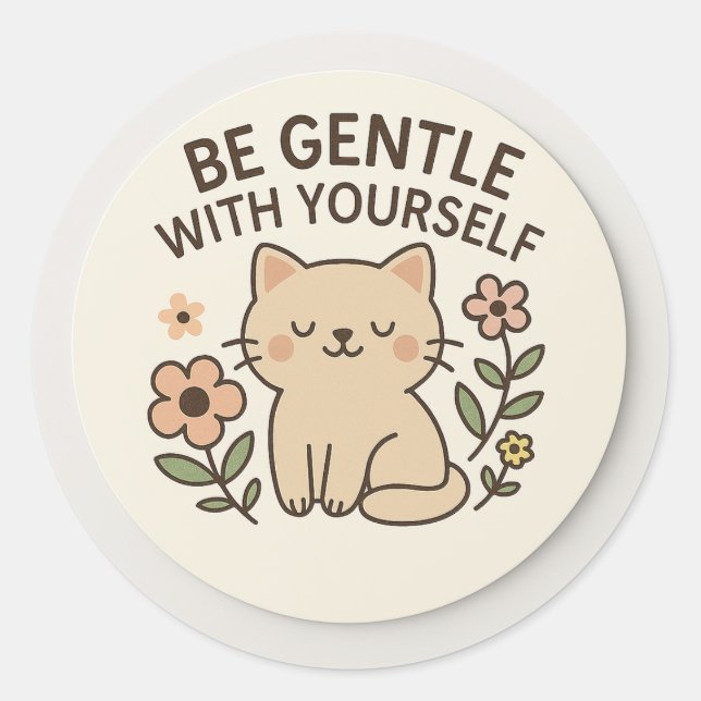 Adesivo Redondo Be Gentle With Yourself Cat Sticker (Frente)