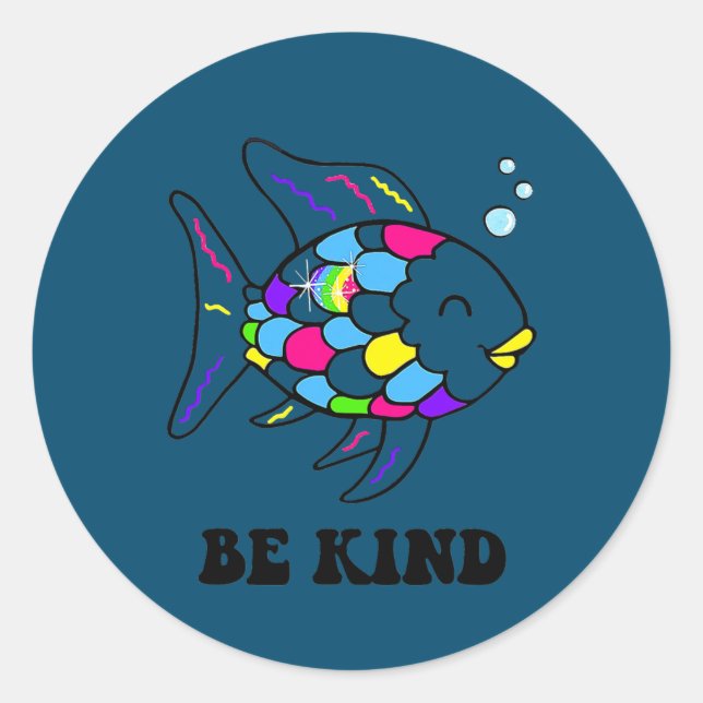 Adesivo Redondo Be Kind Rainbow Fish Teacher Life Teaching Back (Frente)
