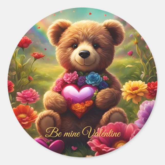 Adesivo Redondo Be mine Valentine Teddy 1 (Frente)
