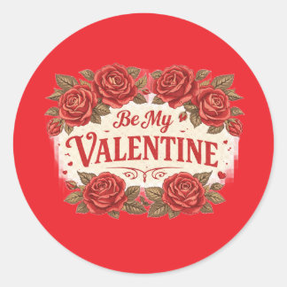 Adesivo Redondo Be My Valentine – Romantic Red Roses Sticker