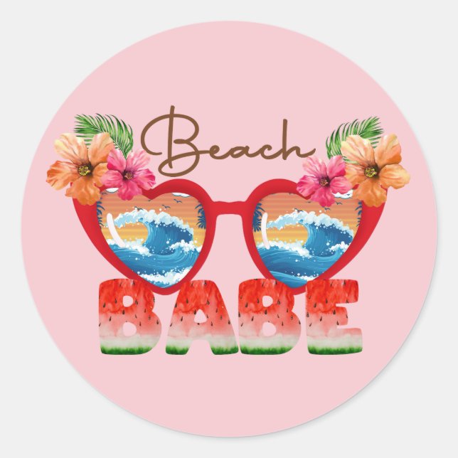 Adesivo Redondo Beach Babe Classic Round Sticker (Frente)