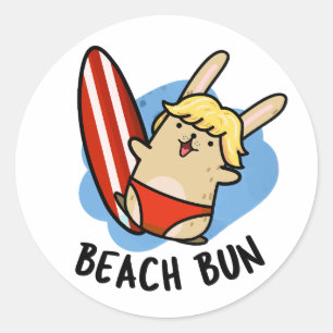 Adesivo Redondo Beach Bun Funny Bunny Puns