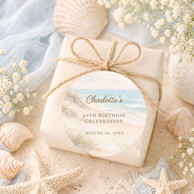 Adesivo Redondo Beach coastal summer birthday (Criador carregado)