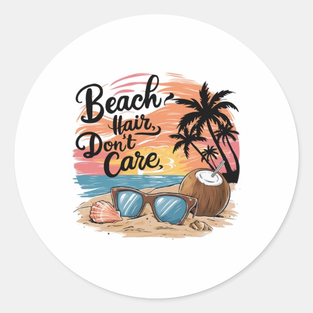 Adesivo Redondo Beach Hair Don't Care Vacation Summer Vibes Coconu (Frente)