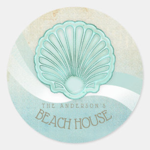 Adesivo Redondo Beach House Clam Shell Aqua Blue ID623