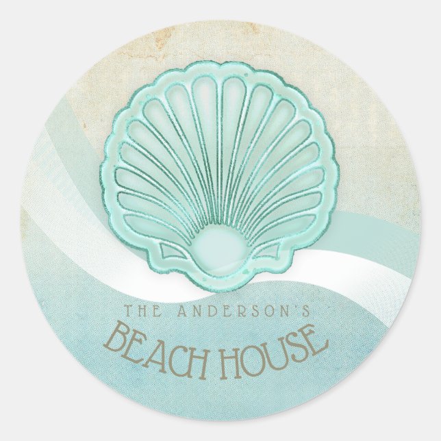 Adesivo Redondo Beach House Clam Shell Aqua Blue ID623 (Frente)